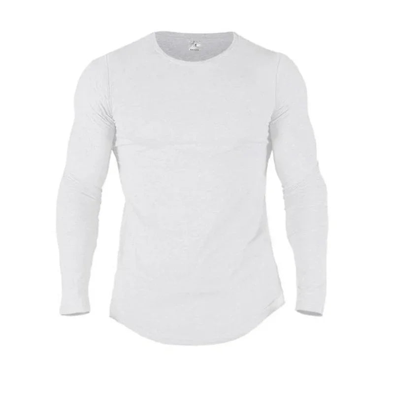Plain Cotton Breathable Long Sleeve Clothing Gym Fitness Bodybuilding Sport T-shirts Mens Workout Casual Slim Fit Autumn Shirts