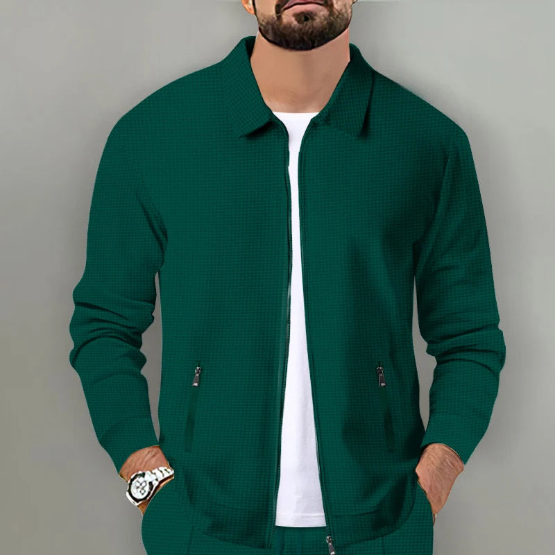 Men's Slim Fit Cardigan Jacket with Zipper Pocket Long Sleeved Sportswear Elegant Two-Piece Set with Long Pants