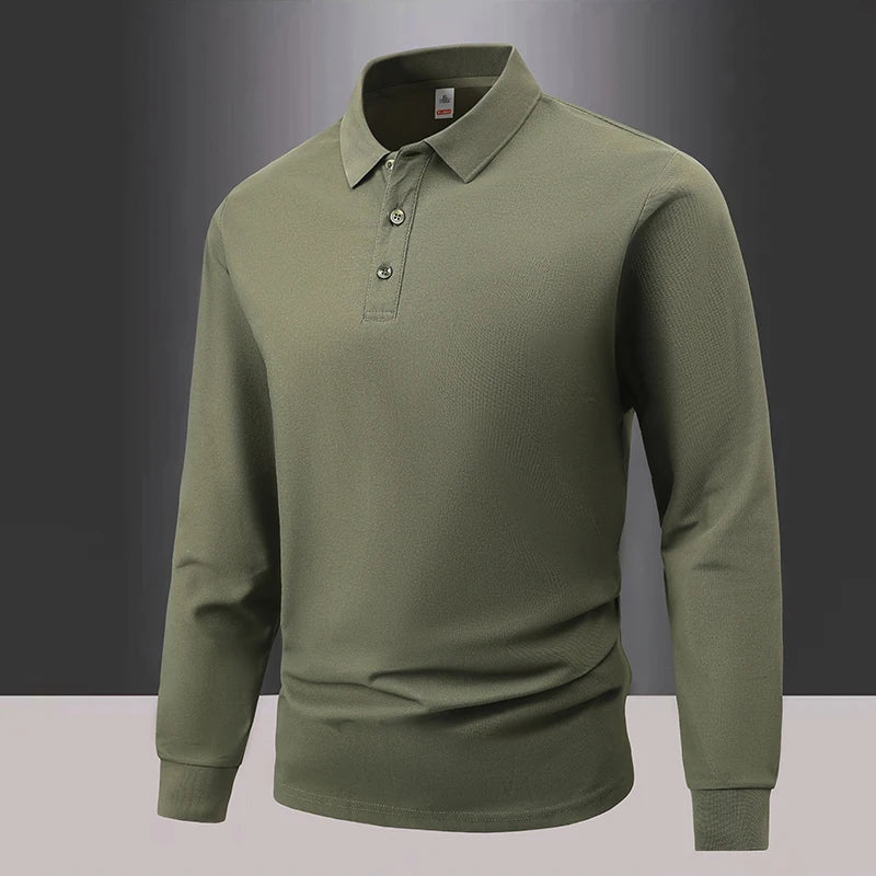 Business Casual Men's Polo Shirts Long Sleeve Turn Down Collar T Shirts Men Fashion Spring Autumn Streetwear Golf Polos for Men
