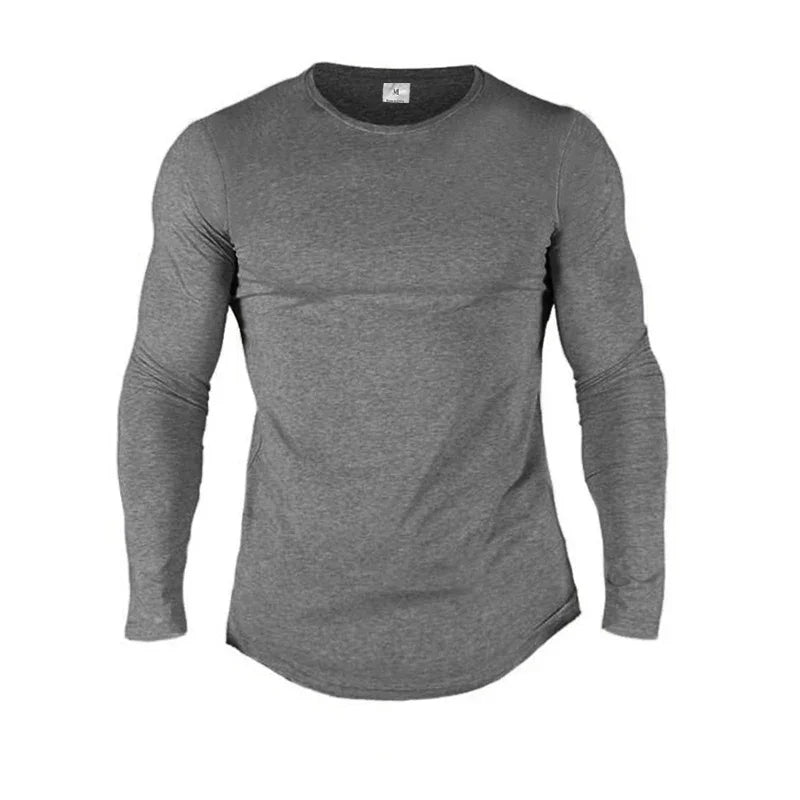 Plain Cotton Breathable Long Sleeve Clothing Gym Fitness Bodybuilding Sport T-shirts Mens Workout Casual Slim Fit Autumn Shirts