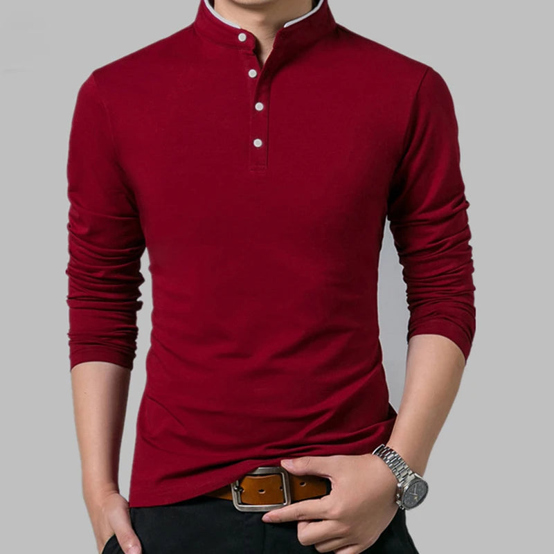 Men's Business Casual Long Sleeve Polo T-shirt Summer Comfortable Breathable Top for Formal Occasions
