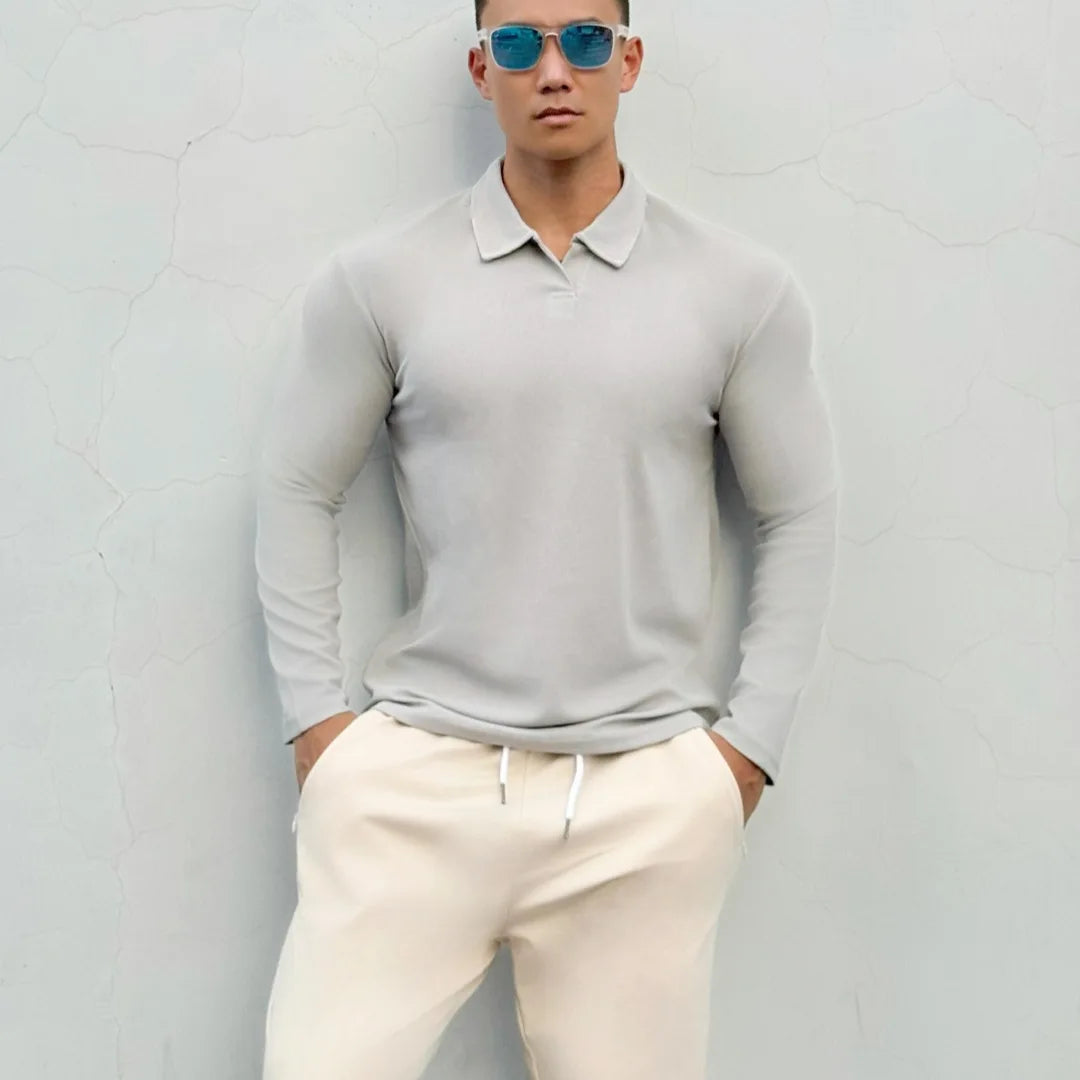 Men's New Chinese-style Henry Collar Large Polo Sports And Fitness Breathable Casual Training High-elastic Long-sleeved T-shirt