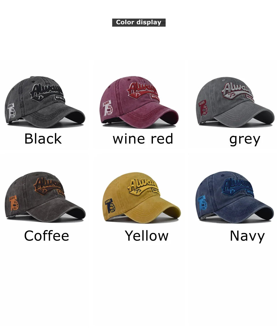 Classic Washed Old Baseball Caps for Men Cotton 3D Embroidered Snapback Hat Trucker Hats Dad Outdoor Fishing Cap Gorras Hombre