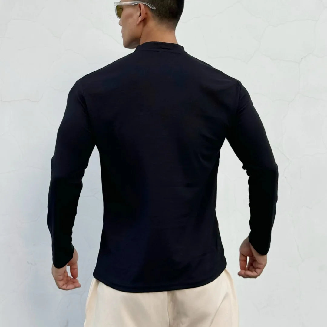 Men's New Chinese-style Henry Collar Large Polo Sports And Fitness Breathable Casual Training High-elastic Long-sleeved T-shirt