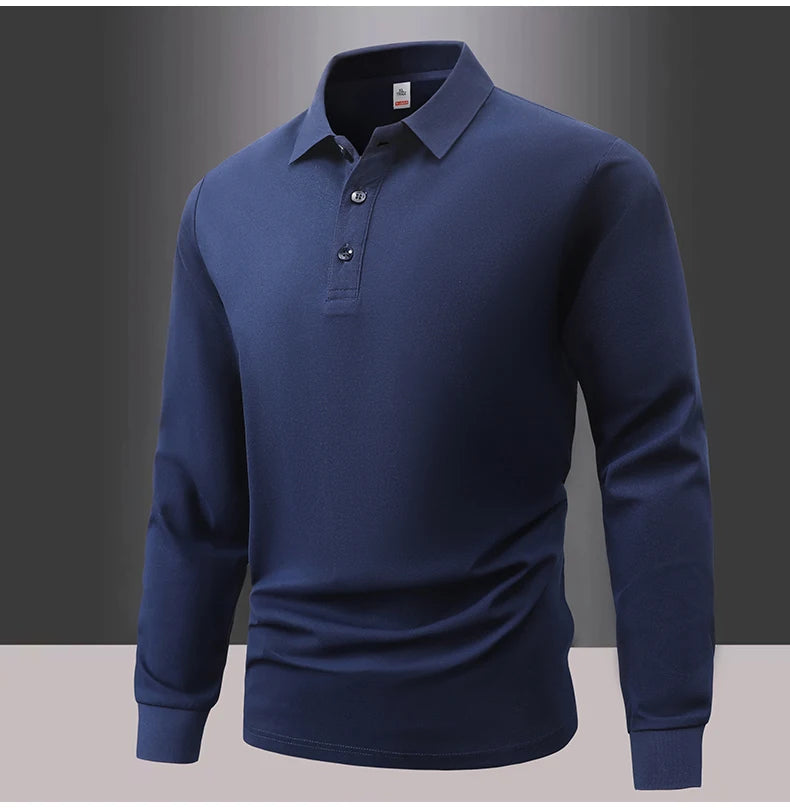 Business Casual Men's Polo Shirts Long Sleeve Turn Down Collar T Shirts Men Fashion Spring Autumn Streetwear Golf Polos for Men