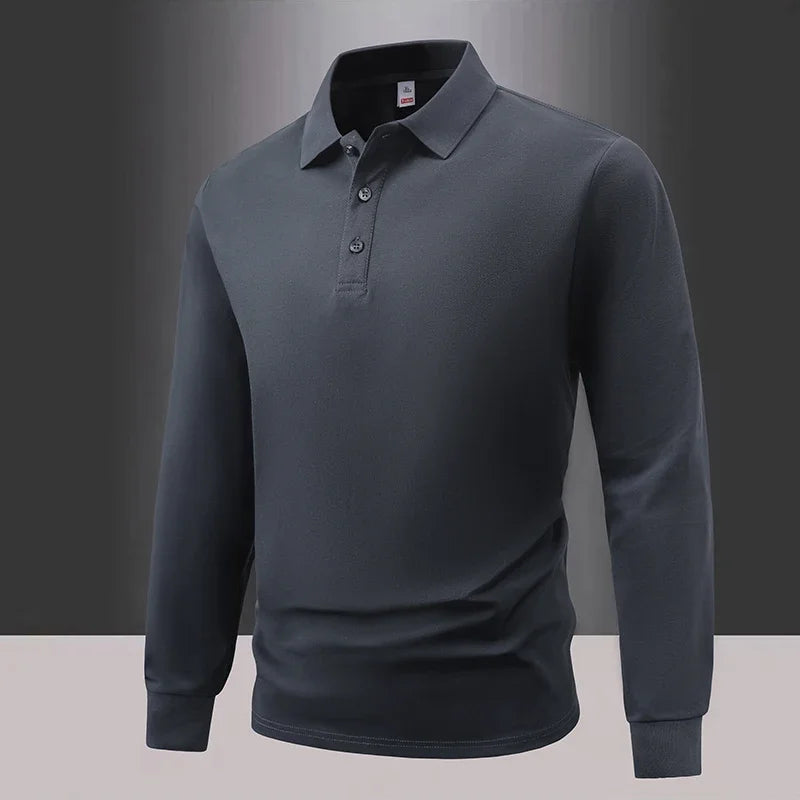 Business Casual Men's Polo Shirts Long Sleeve Turn Down Collar T Shirts Men Fashion Spring Autumn Streetwear Golf Polos for Men