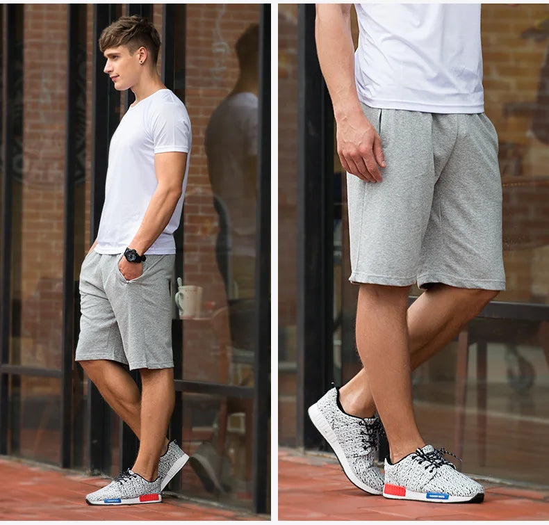 Men's Pure Cotton Running orts Casual Five-Quarter Length Breathable Sweat-ng Knitted Fabric Loose Fit Training Pants