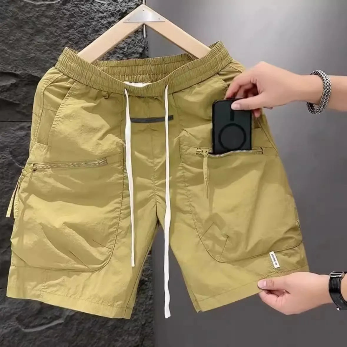 American Sle Thin Workwear ort orts Men's Summer Loose Casual Elastic Waist Five-Point Pants Youth Active Straight Leg