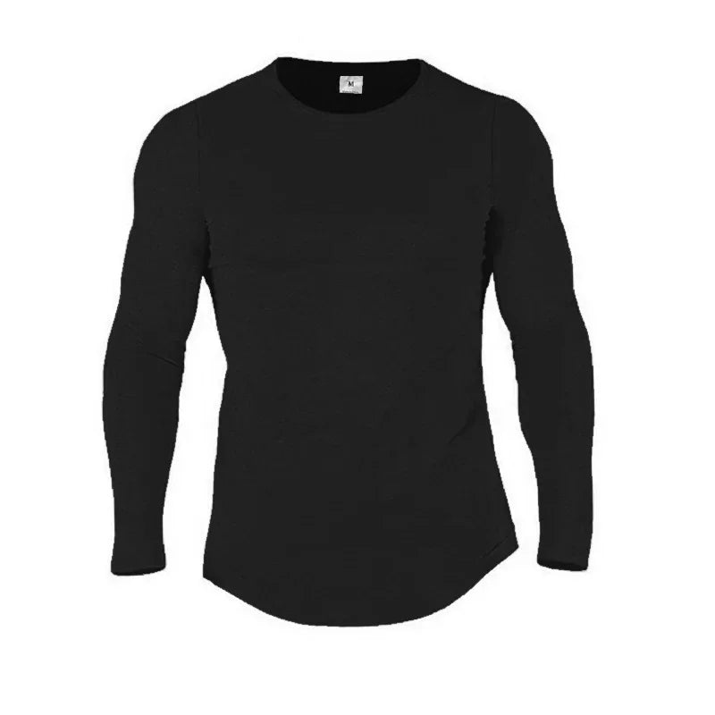 Plain Cotton Breathable Long Sleeve Clothing Gym Fitness Bodybuilding Sport T-shirts Mens Workout Casual Slim Fit Autumn Shirts