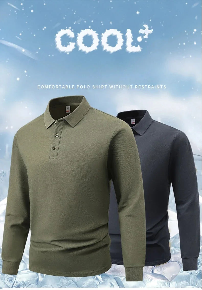 Business Casual Men's Polo Shirts Long Sleeve Turn Down Collar T Shirts Men Fashion Spring Autumn Streetwear Golf Polos for Men