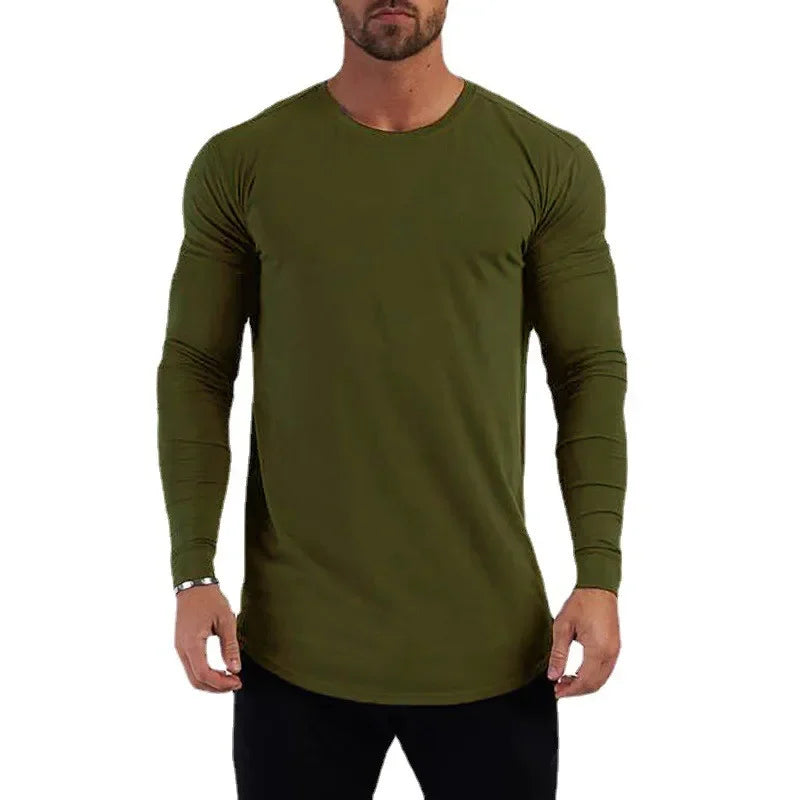 Plain Cotton Breathable Long Sleeve Clothing Gym Fitness Bodybuilding Sport T-shirts Mens Workout Casual Slim Fit Autumn Shirts