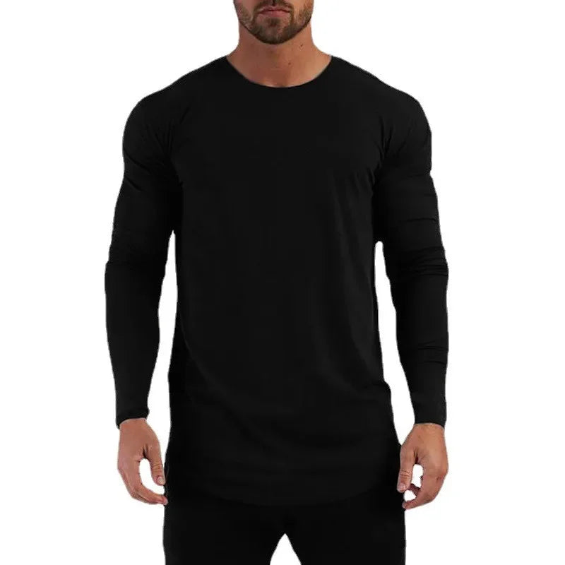 Plain Cotton Breathable Long Sleeve Clothing Gym Fitness Bodybuilding Sport T-shirts Mens Workout Casual Slim Fit Autumn Shirts