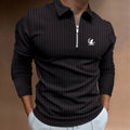 Spring Autumn Men Long Sleeve Zipper Polo Shirt , Men Casual Golf Stripe Polo Shirt .