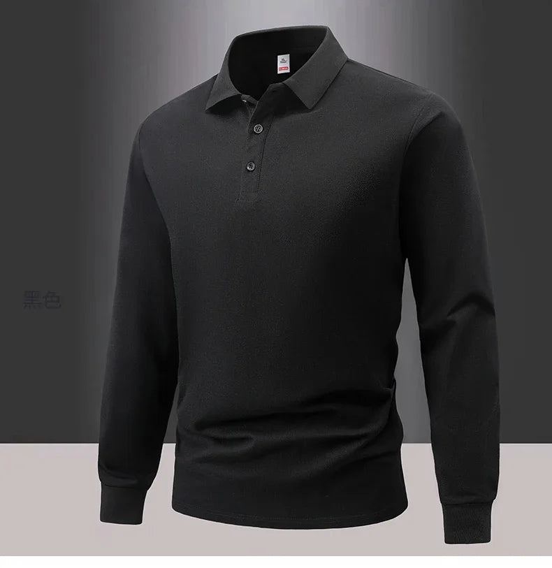 Business Casual Men's Polo Shirts Long Sleeve Turn Down Collar T Shirts Men Fashion Spring Autumn Streetwear Golf Polos for Men