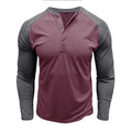 New Autumn Winter European American Men's Long Sleeve Color-blocking Henry Shirt Mens Round Neck T-shirt Top