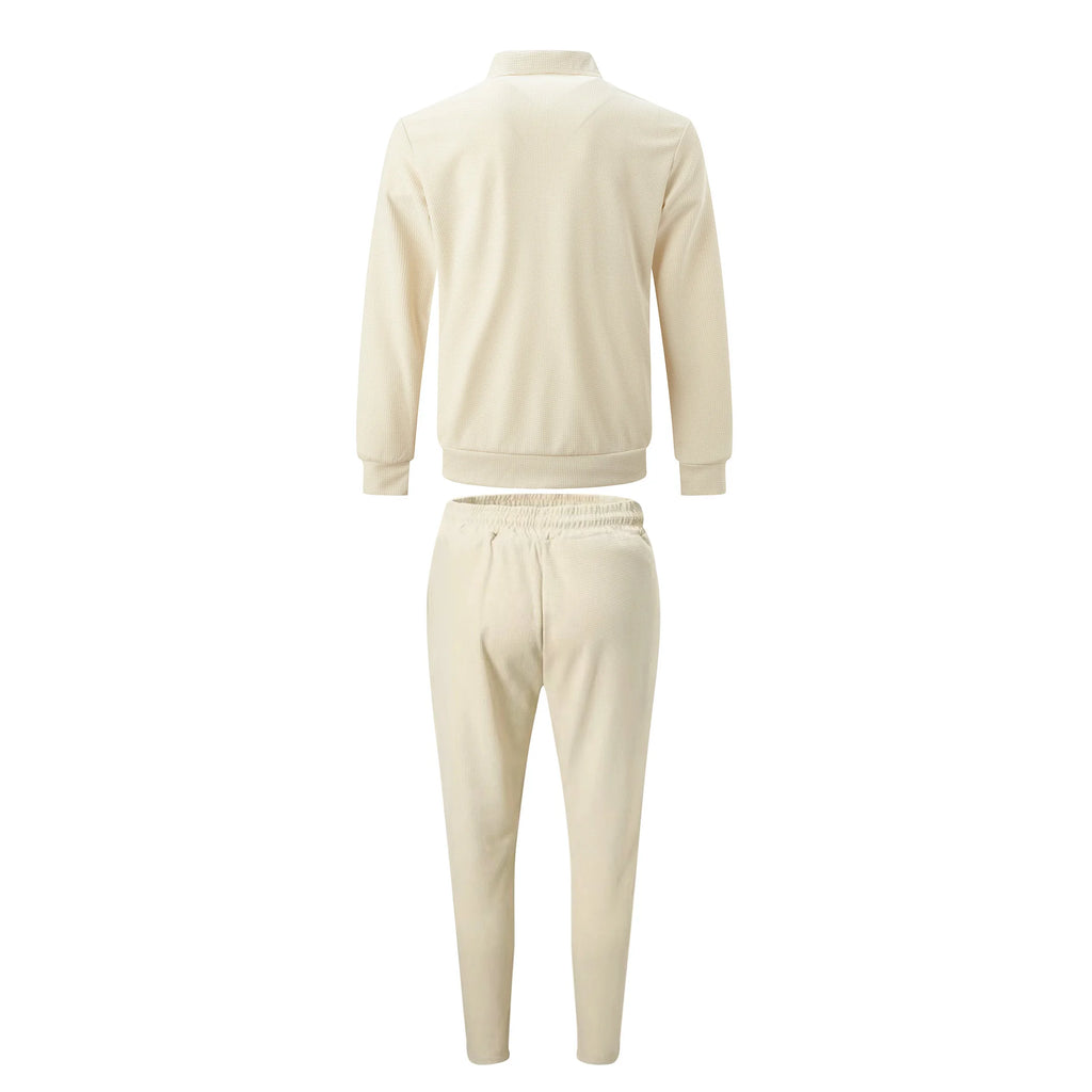 Men's Slim Fit Cardigan Jacket with Zipper Pocket Long Sleeved Sportswear Elegant Two-Piece Set with Long Pants