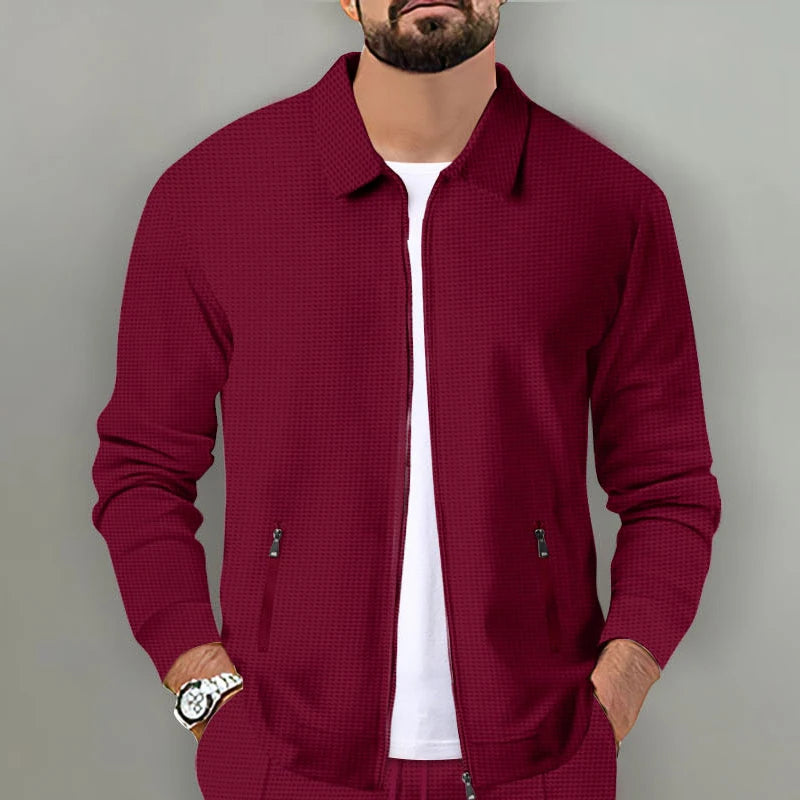 Men's Slim Fit Cardigan Jacket with Zipper Pocket Long Sleeved Sportswear Elegant Two-Piece Set with Long Pants