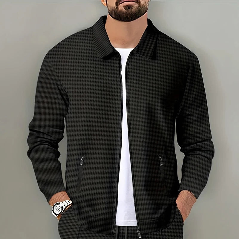 Men's Slim Fit Cardigan Jacket with Zipper Pocket Long Sleeved Sportswear Elegant Two-Piece Set with Long Pants