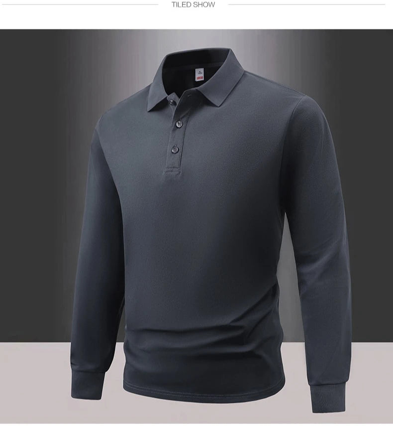 Business Casual Men's Polo Shirts Long Sleeve Turn Down Collar T Shirts Men Fashion Spring Autumn Streetwear Golf Polos for Men