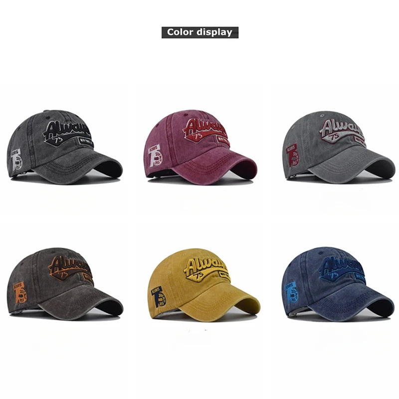 Classic Washed Old Baseball Caps for Men Cotton 3D Embroidered Snapback Hat Trucker Hats Dad Outdoor Fishing Cap Gorras Hombre