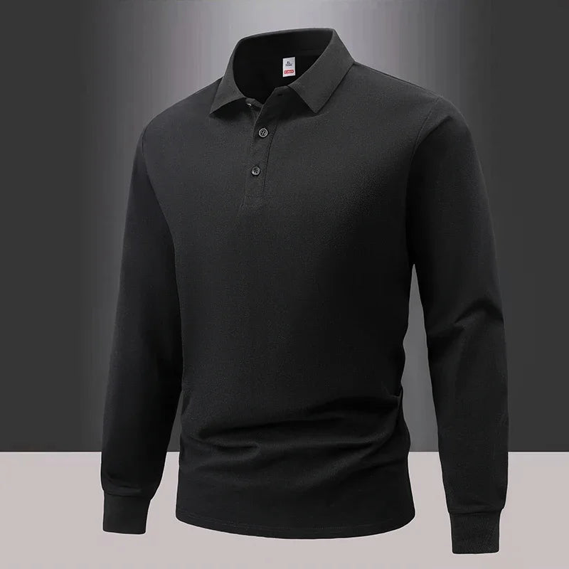 Business Casual Men's Polo Shirts Long Sleeve Turn Down Collar T Shirts Men Fashion Spring Autumn Streetwear Golf Polos for Men