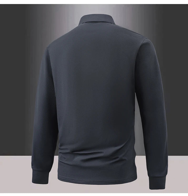 Business Casual Men's Polo Shirts Long Sleeve Turn Down Collar T Shirts Men Fashion Spring Autumn Streetwear Golf Polos for Men