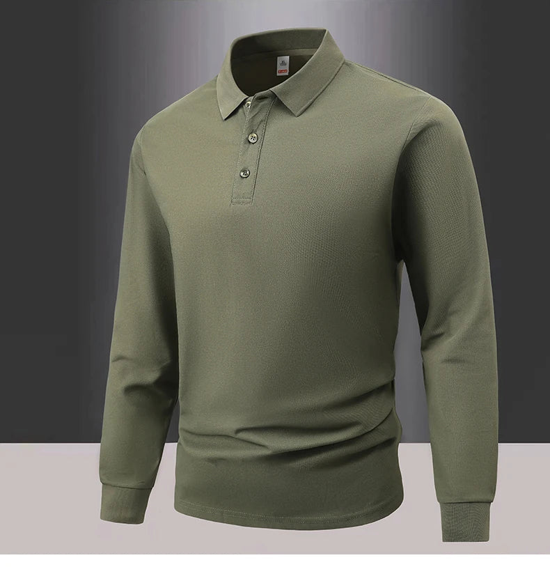 Business Casual Men's Polo Shirts Long Sleeve Turn Down Collar T Shirts Men Fashion Spring Autumn Streetwear Golf Polos for Men