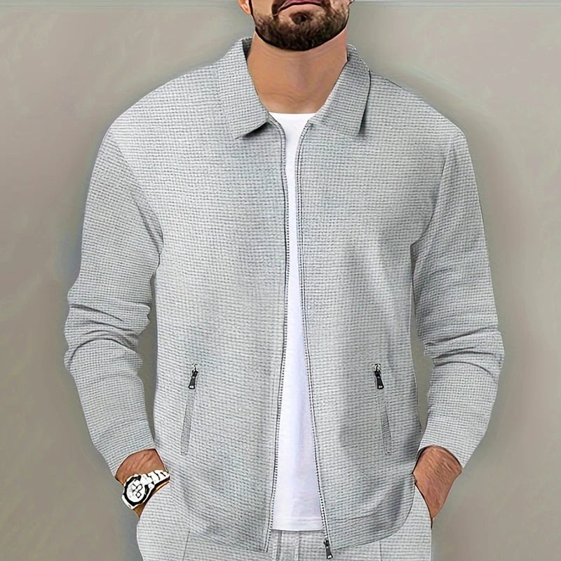 Men's Slim Fit Cardigan Jacket with Zipper Pocket Long Sleeved Sportswear Elegant Two-Piece Set with Long Pants