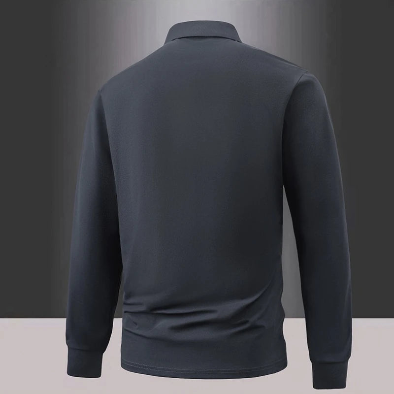 Business Casual Men's Polo Shirts Long Sleeve Turn Down Collar T Shirts Men Fashion Spring Autumn Streetwear Golf Polos for Men