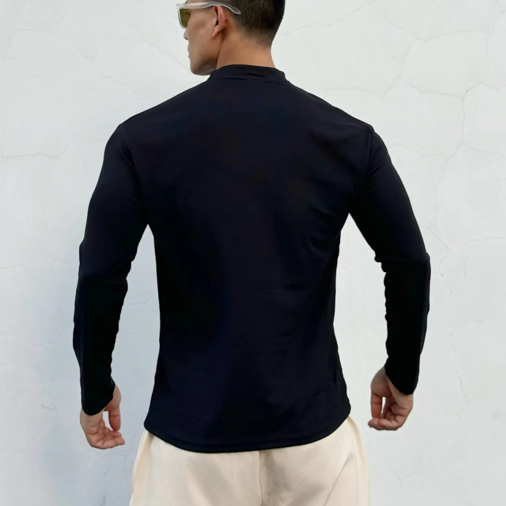 Men's New Chinese-style Henry Collar Large Polo Sports And Fitness Breathable Casual Training High-elastic Long-sleeved T-shirt