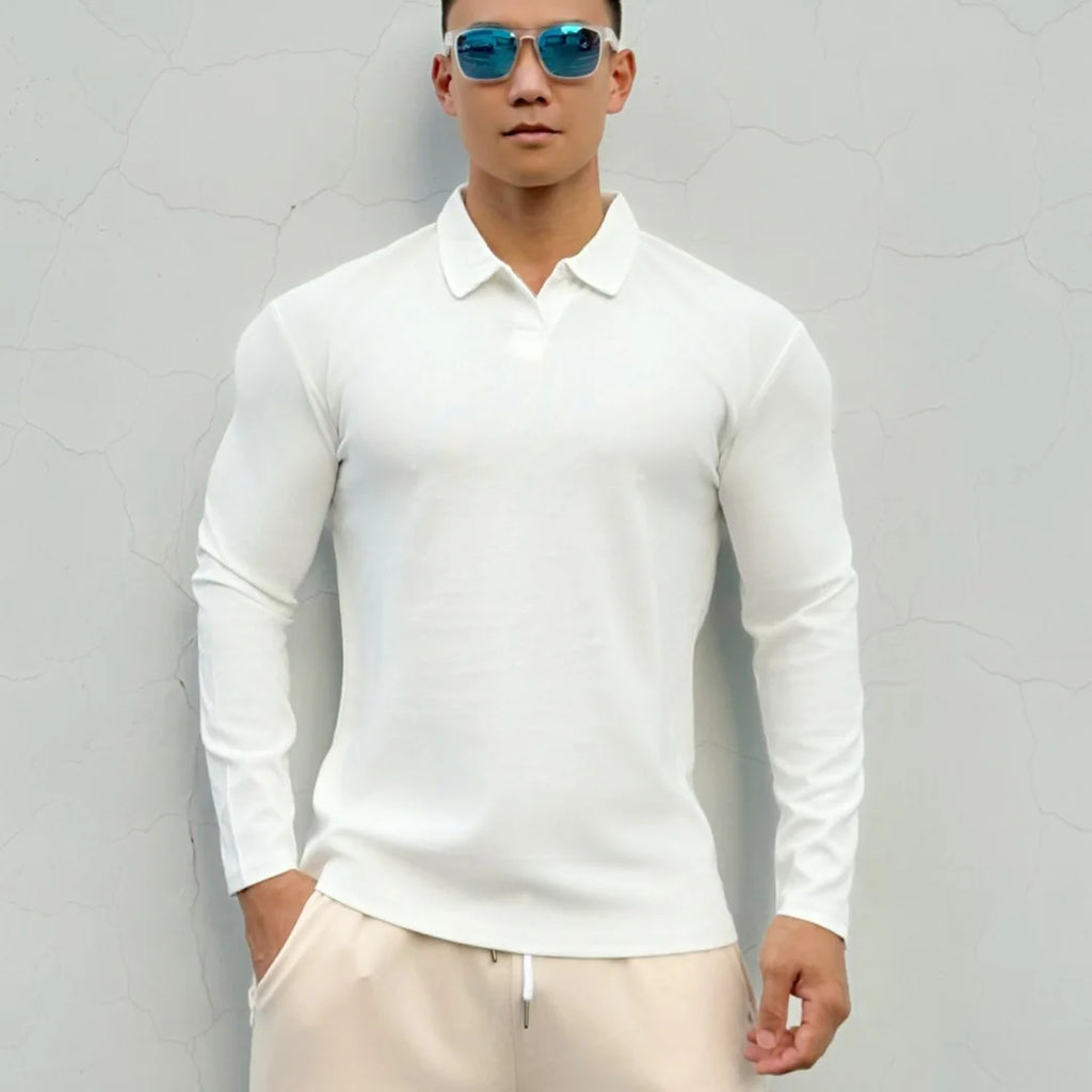 Men's New Chinese-style Henry Collar Large Polo Sports And Fitness Breathable Casual Training High-elastic Long-sleeved T-shirt