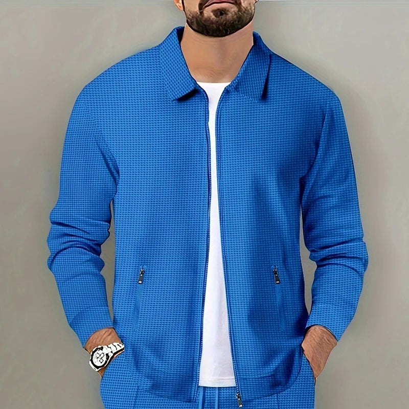 Men's Slim Fit Cardigan Jacket with Zipper Pocket Long Sleeved Sportswear Elegant Two-Piece Set with Long Pants