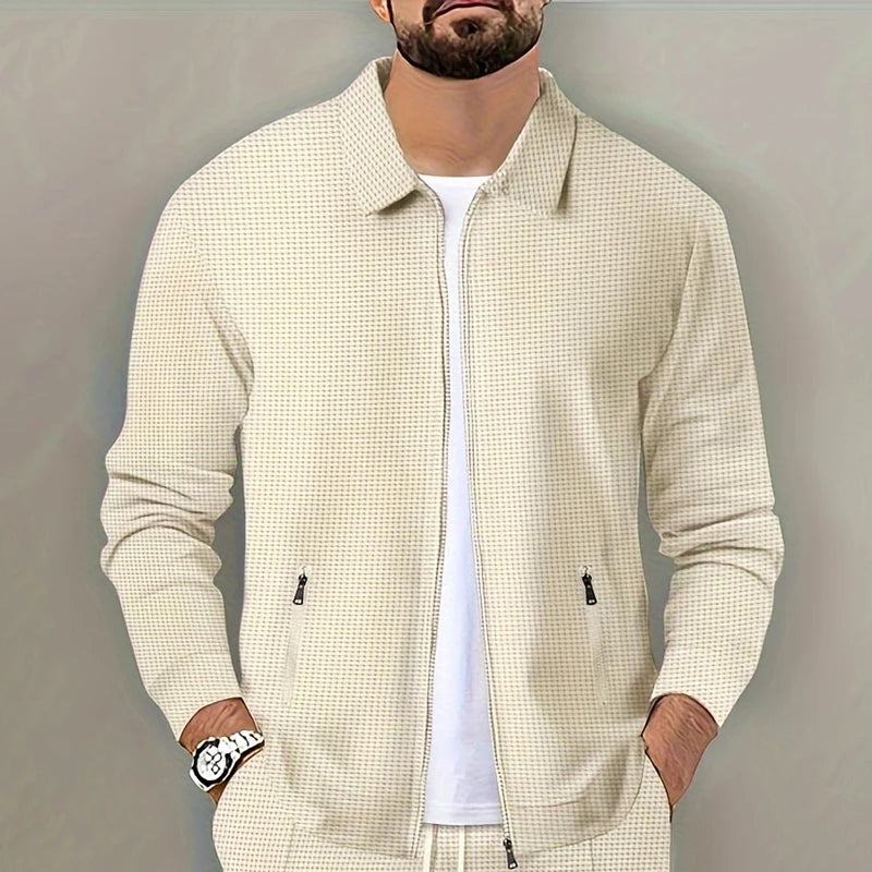Men's Slim Fit Cardigan Jacket with Zipper Pocket Long Sleeved Sportswear Elegant Two-Piece Set with Long Pants