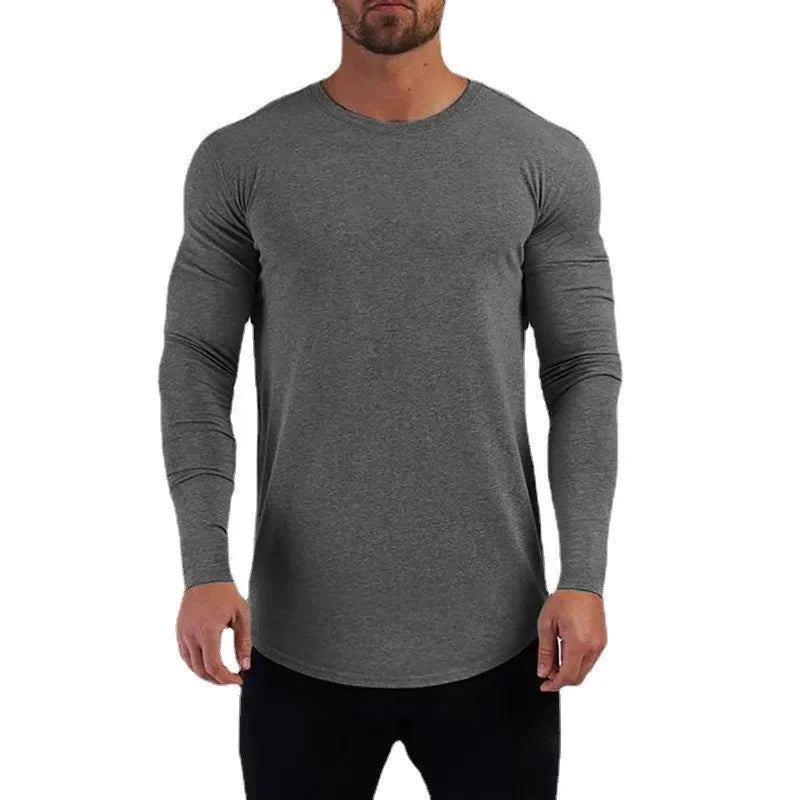Plain Cotton Breathable Long Sleeve Clothing Gym Fitness Bodybuilding Sport T-shirts Mens Workout Casual Slim Fit Autumn Shirts