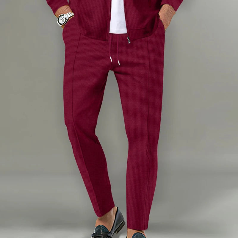 Men's Slim Fit Cardigan Jacket with Zipper Pocket Long Sleeved Sportswear Elegant Two-Piece Set with Long Pants