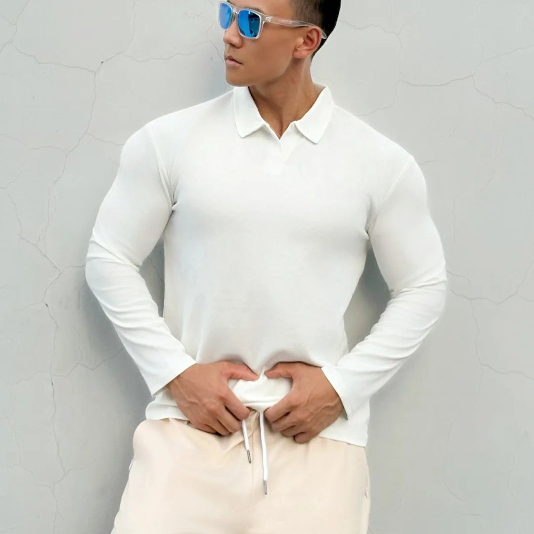 Men's New Chinese-style Henry Collar Large Polo Sports And Fitness Breathable Casual Training High-elastic Long-sleeved T-shirt