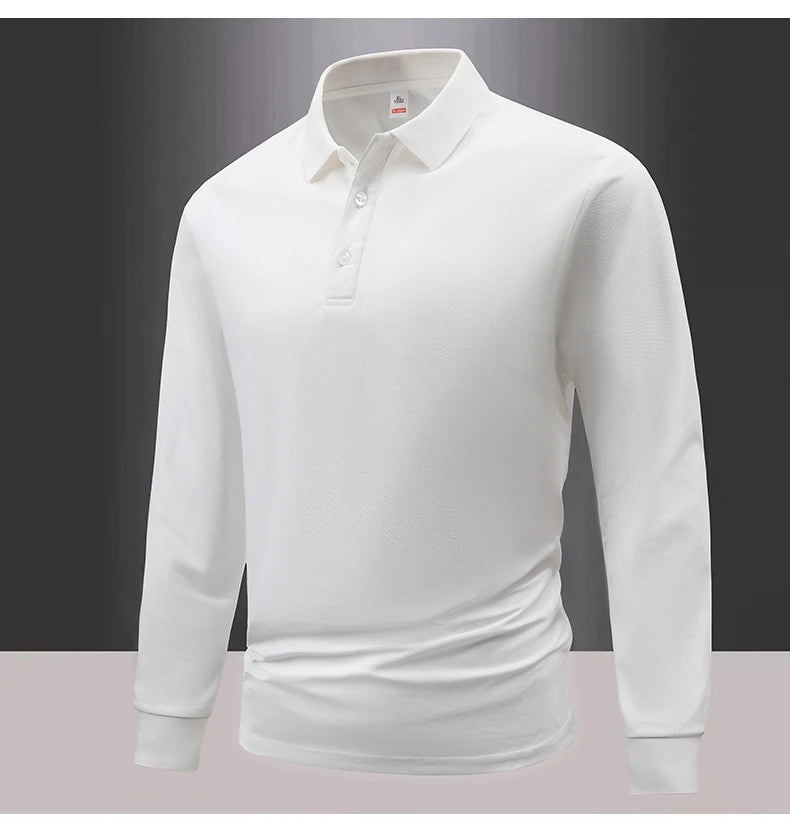 Business Casual Men's Polo Shirts Long Sleeve Turn Down Collar T Shirts Men Fashion Spring Autumn Streetwear Golf Polos for Men