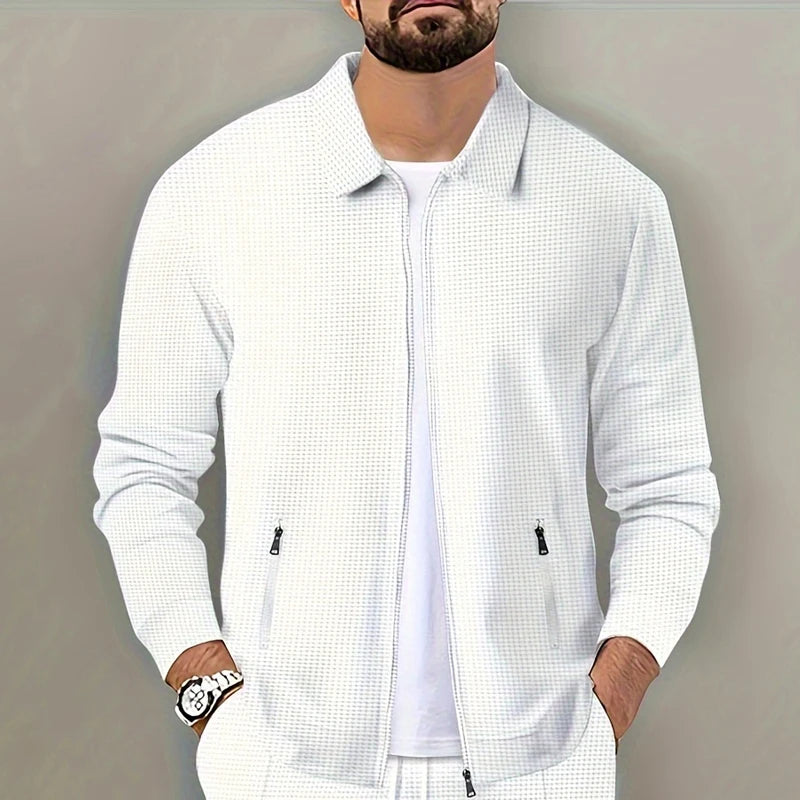 Men's Slim Fit Cardigan Jacket with Zipper Pocket Long Sleeved Sportswear Elegant Two-Piece Set with Long Pants