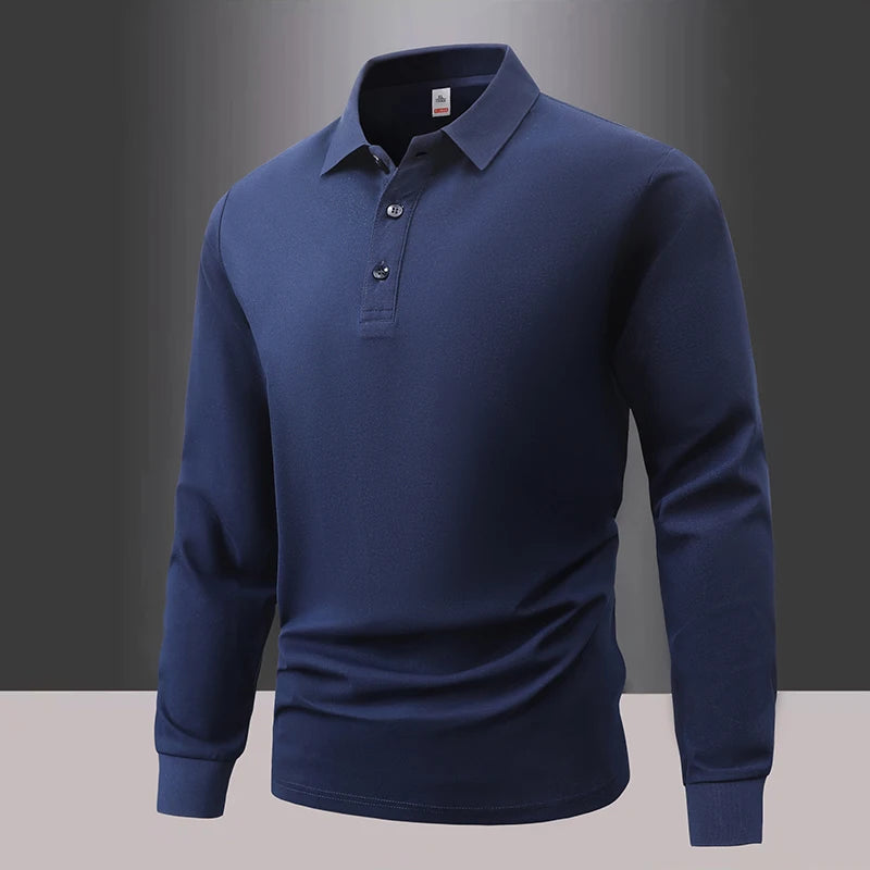 Business Casual Men's Polo Shirts Long Sleeve Turn Down Collar T Shirts Men Fashion Spring Autumn Streetwear Golf Polos for Men